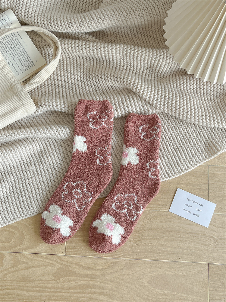 Calcetines de Piso de Tubo Medio para Mujer de Terciopelo de Poliéster Térmicos y Engrosados para Invierno