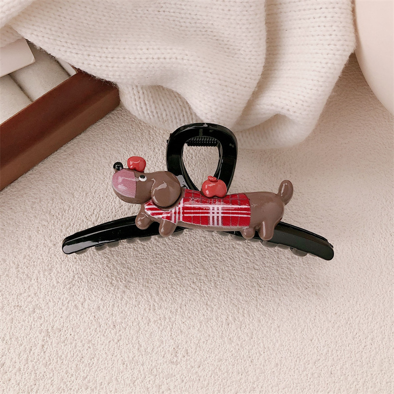 Nuevo clip de agarre de salchicha de cachorro de dibujos animados lindo y avanzado horquilla de sensación femenina en la parte posterior de la cabeza, horquilla de tiburón, tocado de agarre para el cabello