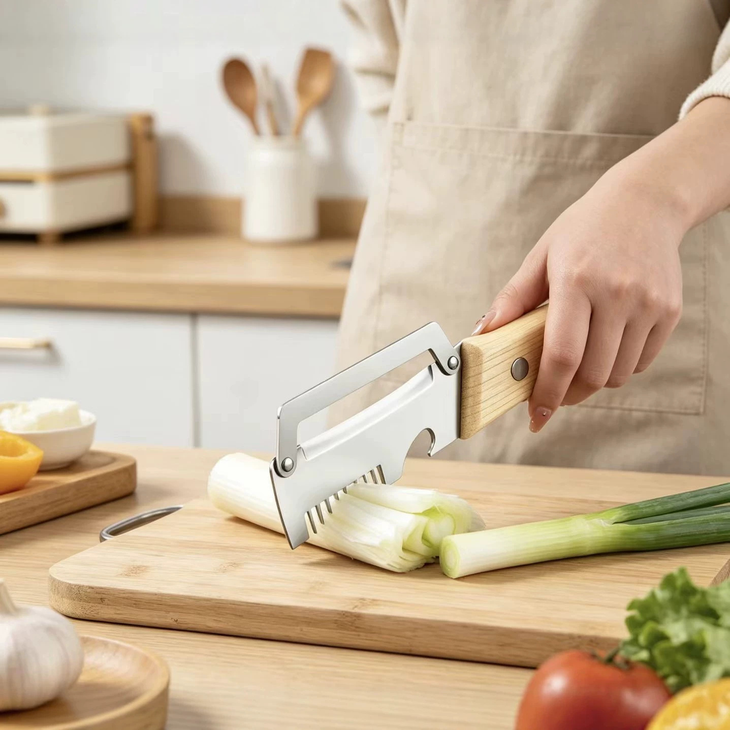 Cocina multifuncional cebolla cortada artefacto de madera mango de cuchillo abre botellas frutas cortadas verduras 2 - en - 1 casero