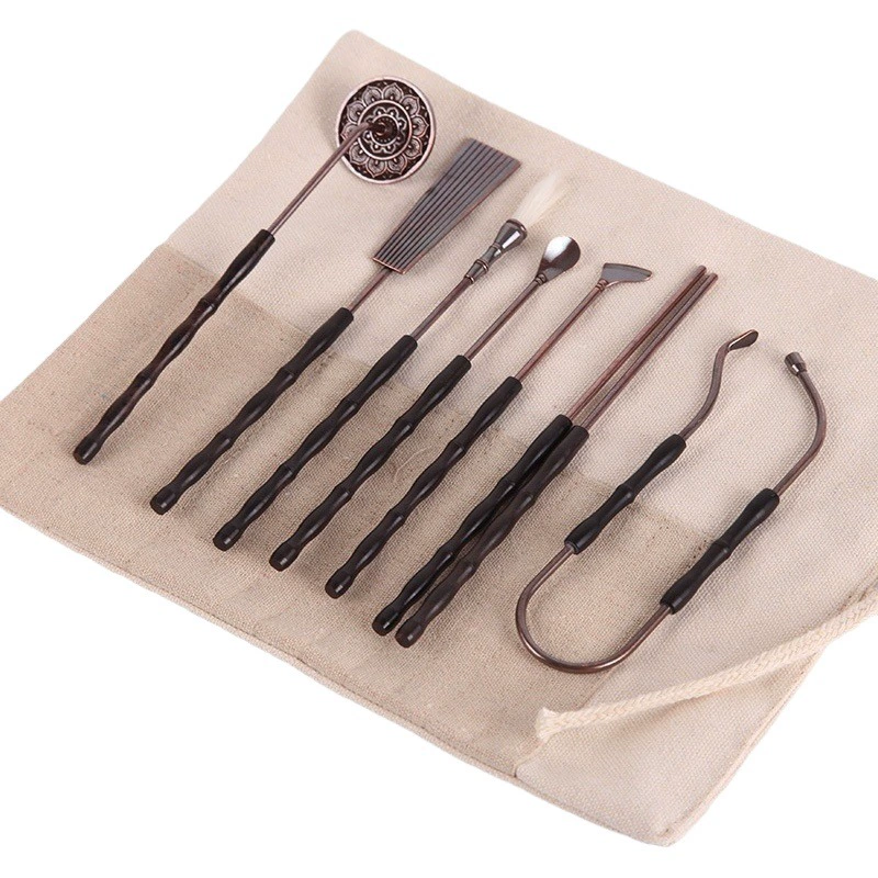 Набор из семи предметов из чистой меди Модернизированный утолщенный костюм для благовоний инструменты для благовоний ложка Лопата Серый игровой полый дымчатый огнеизоляционные материалы