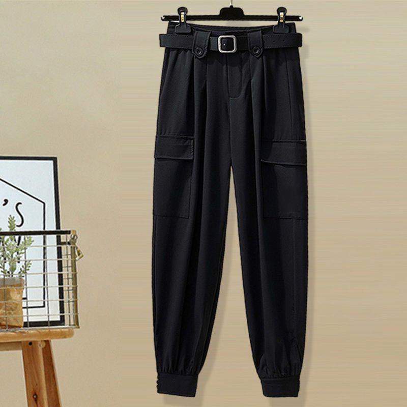 单/大码女装200斤微胖妹妹披肩小众短款衬衫女工装休闲裤三件套秋|ru