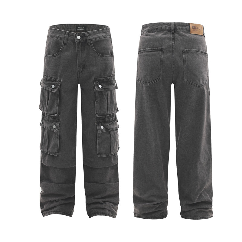 Men's Clothing new retro design multi-pocket jeans men's fashion brand new casual all-matching overalls_voghion.com