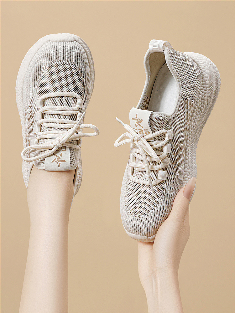 Giày sneaker nữ dệt kim lưới thoáng khí đế mềm đi bộ chạy bộ du lịch — 6045 Màu be, 6045 Da đen chi tiết 6