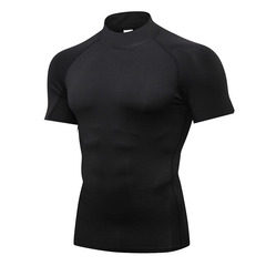 ハーフタートルネック スポーツ フィットネス 半袖 メンズ 夏 バスケットボール トレーニング 速乾 Tシャツ 高弾性 吸汗性 ランニング タイツ