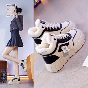 fleece-lined high-top snow boots women's 2024 winter new students ins Korean version of warm casual thick-soled cotton shoes XQ296