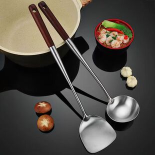 Stainless Steel Soup Spoon Wholesale Lengthened Huali Wooden Handle Frying Shovel Household Stir-frying Shovel Large Colander Long Handle Chef Series
