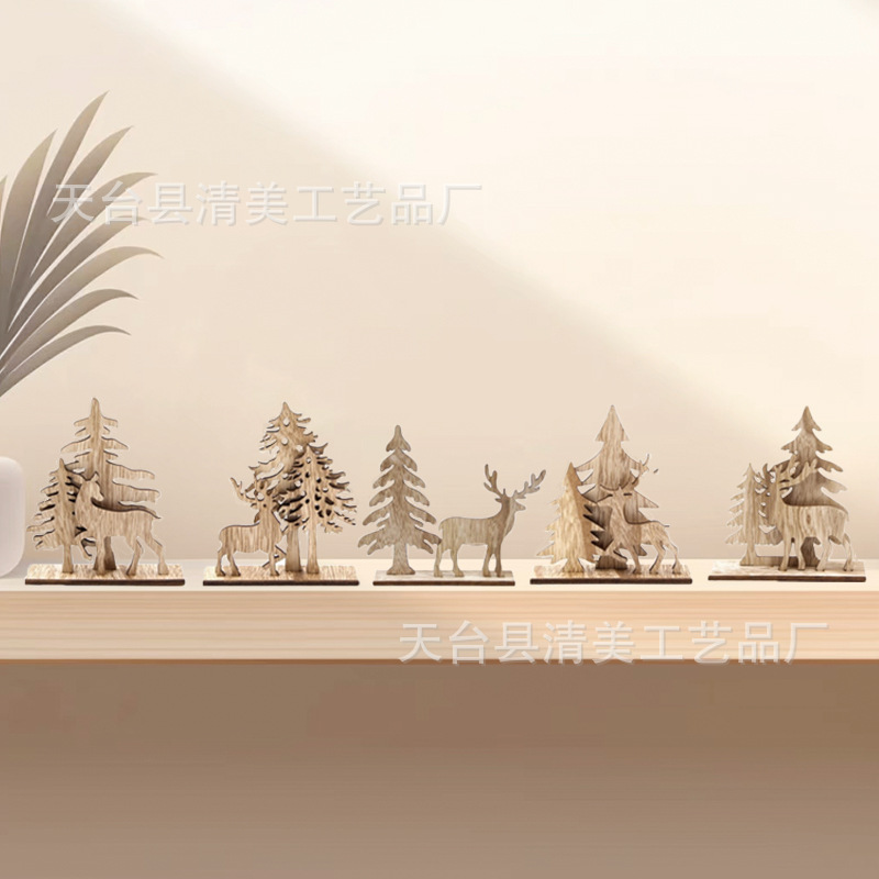 Decoración navideña de madera Muñeco de nieve alce Decoración de fiesta navideña de madera Decoración creativa