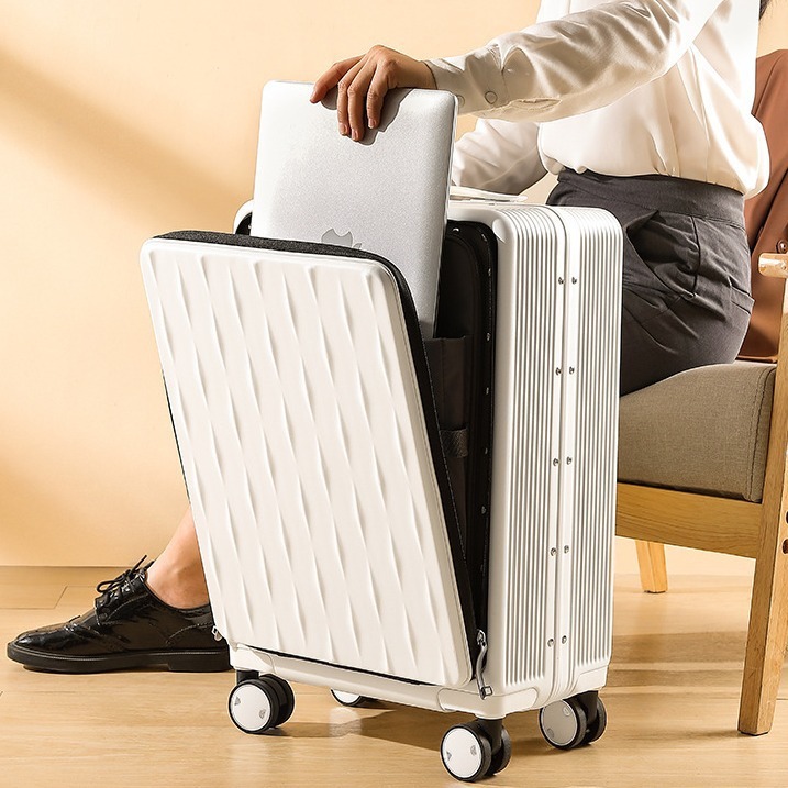 Front-Opening Carry-On Suitcase 18inch Aluminum Frame Anti-Drop Trolley Suitcase Business Laptop Travel Suitcase 24inch Front Opening