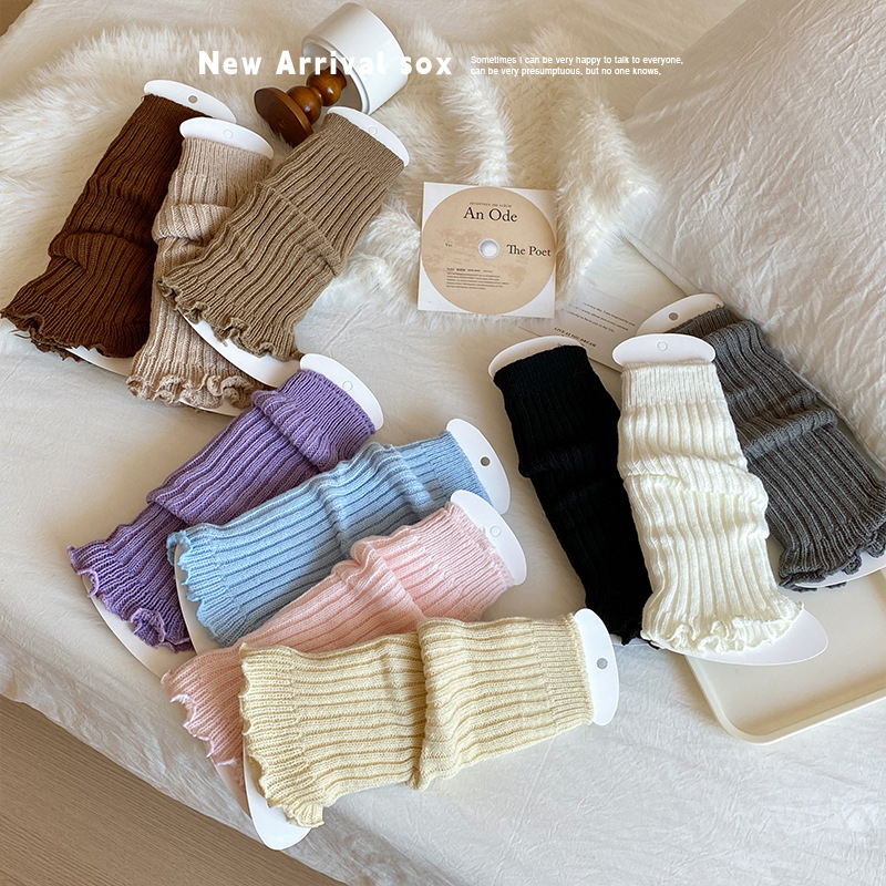學院中筒洛麗塔秋冬襪花邊女日系毛線堆堆ins風純色腿襪套套春秋