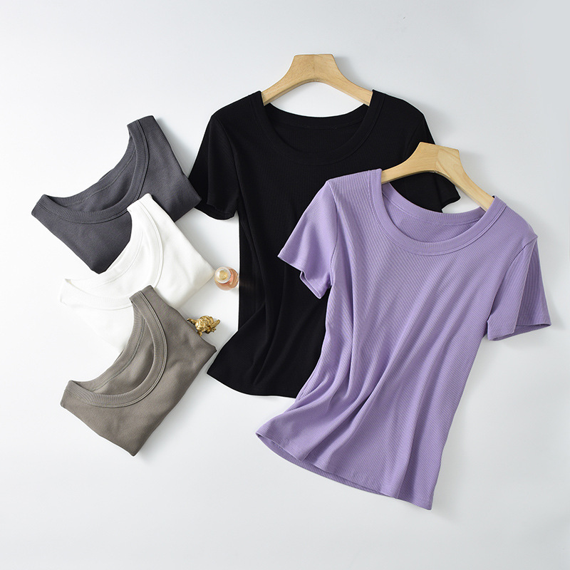Yuke Silk Wood Fiber Thin Women's Cotton Thread Slim-fit T-shirt Large Round Neck Slimming Short-sleeved Summer Women's Clothing