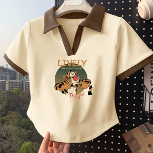 Girls' Pure Cotton Short-Sleeve Polo Shirt Summer Trendy Casual Versatile Student T-Shirt Top