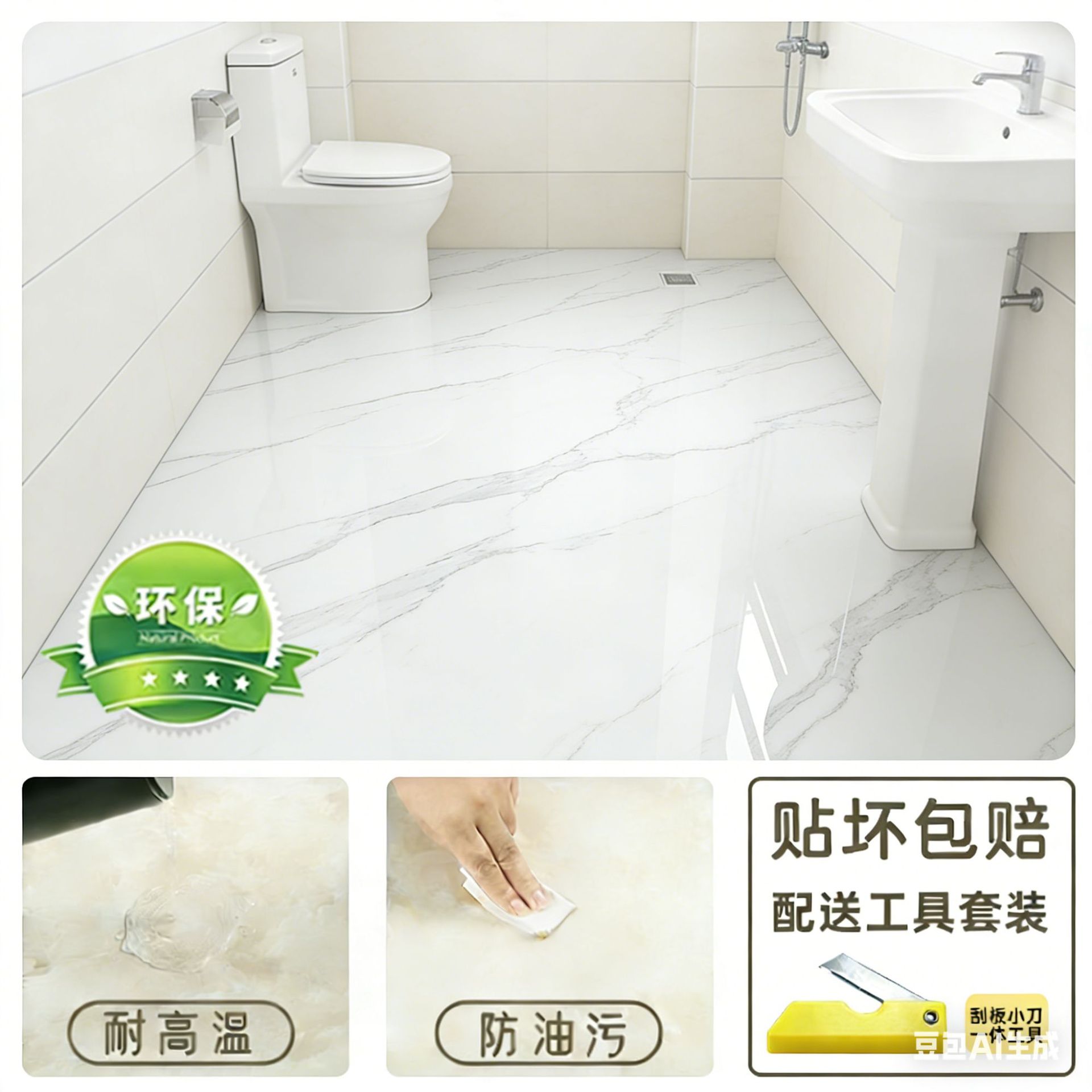 Pegatinas de suelo impermeables para inodoros, renovaciones de suelo para inodoros, pegatinas de baldosas de cerámica transformadas, pegatinas de piso engrosadas, autoadhesivas y antideslizantes