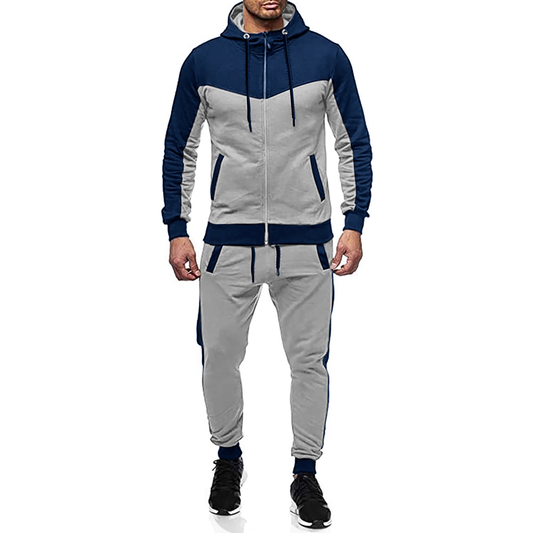 Cross-Border Autumn and Winter Men's Patchwork Outdoor Sports Sweatshirt European and American Zipper Pullover Hoodie Direct from Manufacturer