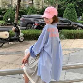 条纹衬衫女设计感2025夏韩系宽松慵懒风衬衣印花长袖防晒上衣外套