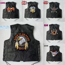 哈雷机车马甲骑行坎肩刺绣马夹拼接真皮男士V领背心 精美刺绣徽章