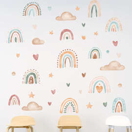 卡通可爱彩虹云朵儿童房间幼儿园早教中心玄关装饰墙贴自粘可移除