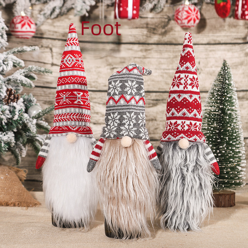 Weihnachtsdekoration, gestrickte Wolle, flacher alter Mann mit langem Bart, Weinflaschenverschluss, Weinflaschen-Set, Heim-Festivals_voghion.com