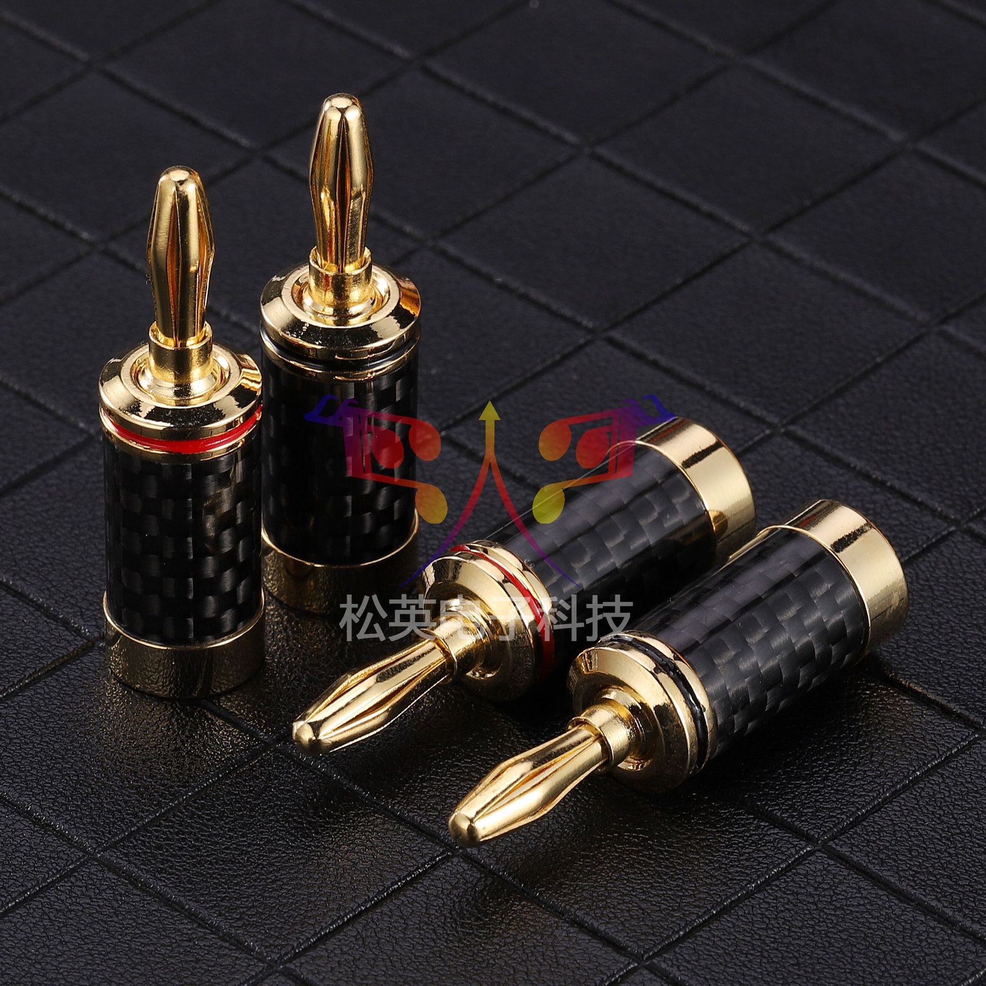 松英科技碳纤镀佬香蕉插头 碳纤维免焊接镀铑香蕉插 碳纤香蕉插头