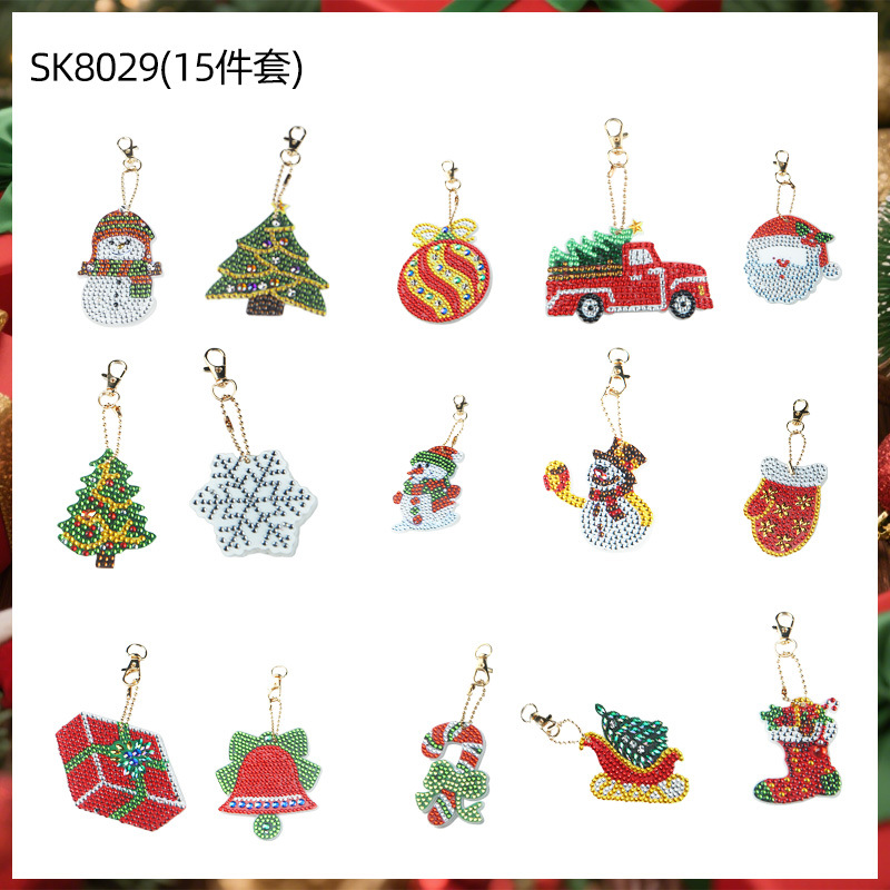 Transfronterizos Diy nuevo diamante de Navidad pintado llavero tamaño de perforación especial para niños bolsas de regalo colgante