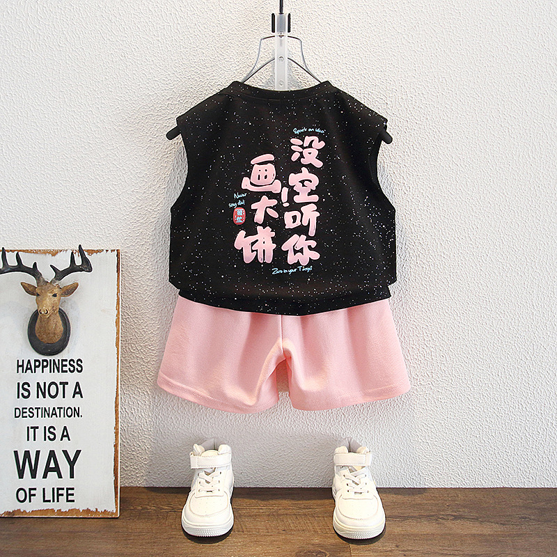 8138 Traje de verano para niños 2025 Nuevo estilo para niños Chaleco y pantalones cortos Traje de dos piezas Ropa de verano para bebés Trendy