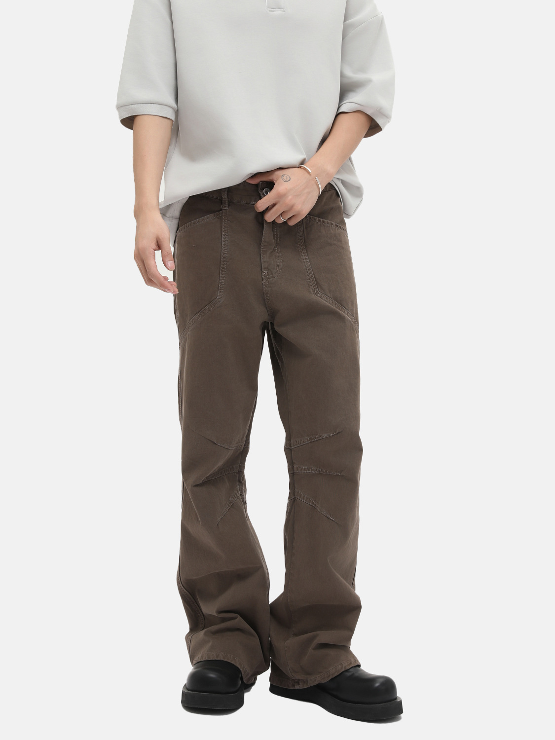 MTLCLOTHES para hombre | American cleanfit plisado costura moda drapeado recto trapeador jeans de moda