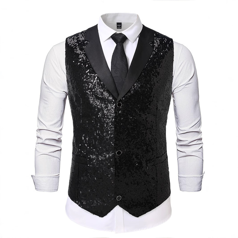 Cross-Border Foreign Trade Men's Sequined Vest Stage Performance Host Performance Outfit Evening Party Formal Sleeveless Jacket
