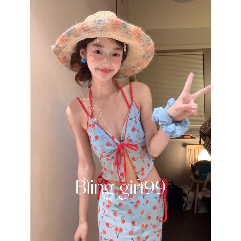 【スイートティー】ガールチェリーサスペンダー4点セット コンサバセパレート水着 レディース ビキニ 小さめ フレッシュウォーターパーク|undefined