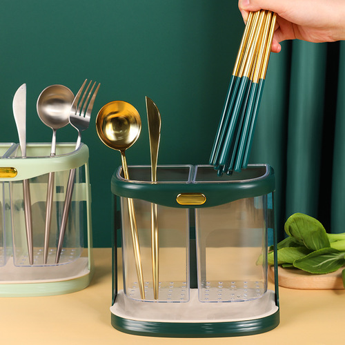 Light luxury style multi-functional chopstick holder kitchen utensil storage box large-capacity chopstick basket double-cylinder household chopstick box