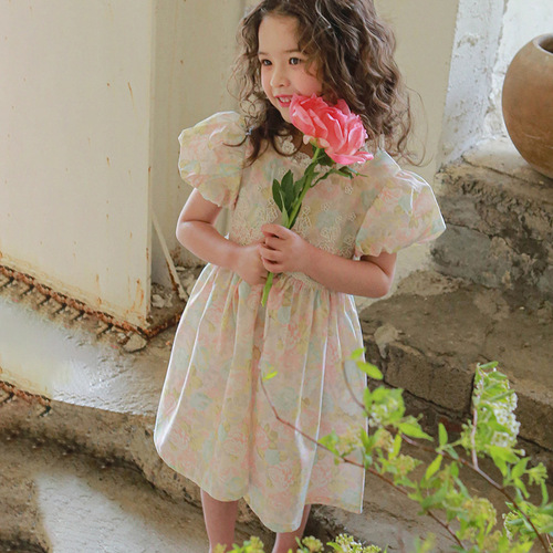 Little Girl Dress 2024 Summer Strawberry Patch Korean Children's Fashion Girl Fresh Style Flower Dress