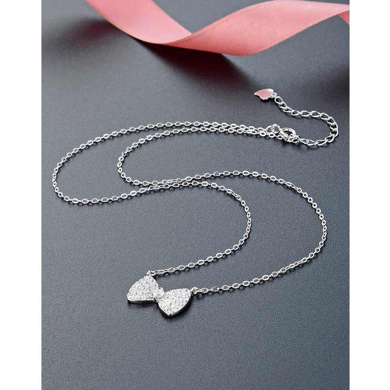 Estilo coreano simple moda diamante incrustado ZIRCON cadena colgante s925 plata esterlina todo partido arco clavícula cadena Collar para las mujeres