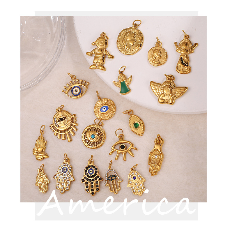 2g Weight 1 Piece 304 Stainless Steel PVD Coated Real Gold Plated Devil's Eye Hand Of Fatima Polished Pendant
