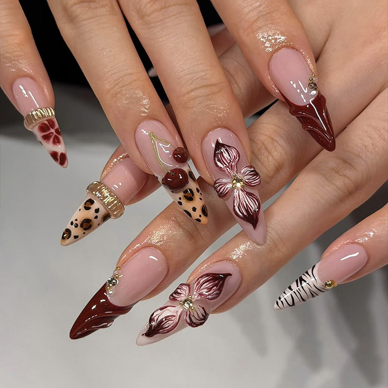 Cross-Border Almond-Shaped Leopard Print Fake Nail Patches, Three-Dimensional Luxurious Handmade Wearable Nails, Wholesale Cross-Border Almond-Shaped Leopard Print Fake Nail Patches, Three-Dimensional Luxurious Handmade Wearable Nails, Wholesale