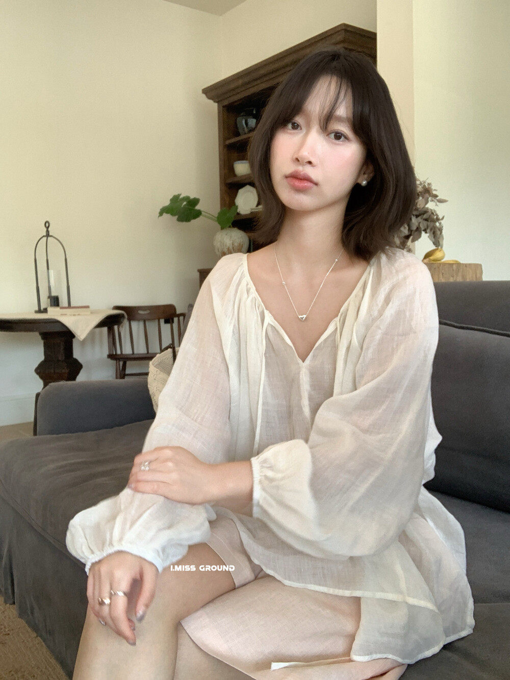 Áo sơ mi nữ linen tay dài cổ V dây buộc phong cách lười biếng — Xanh nước biển, màu hồng, Vàng nhạtcolor, trắng sữa chi tiết 17