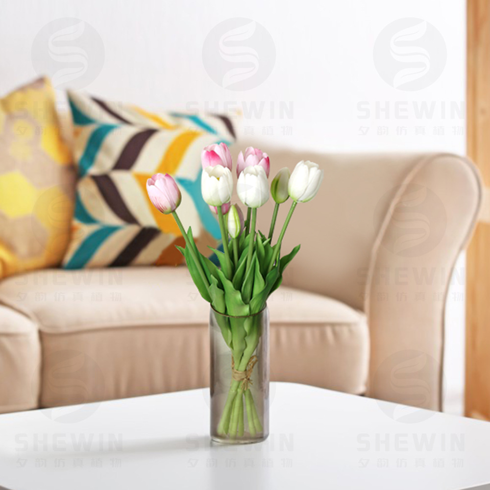 Simulación de buquete de tulipanes de pegamento blando PE suave silicona tulipanes humectantes sensación de 5 flores falsas de tulipanes encontrar fábrica