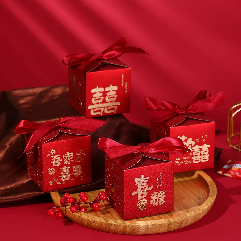 Новая Свадебная коробка конфет в китайском стиле, креативная Подарочная коробка для возврата конфет, сопровождающая Подарочная коробка, бант, красная Праздничная упаковочная коробка