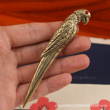 创意黄铜鹦鹉茶刀茶道功夫茶具复古茶针工艺品摆件茶具配件手把件