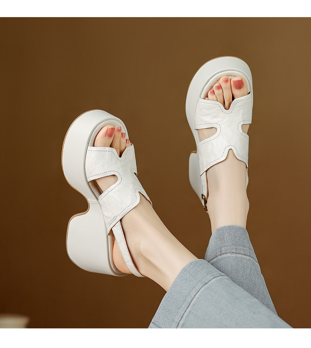 Sandal nữ da cừu mềm đế xuồng cao gót quai chéo hở mũi — màu đen, màu trắng ngà chi tiết 6