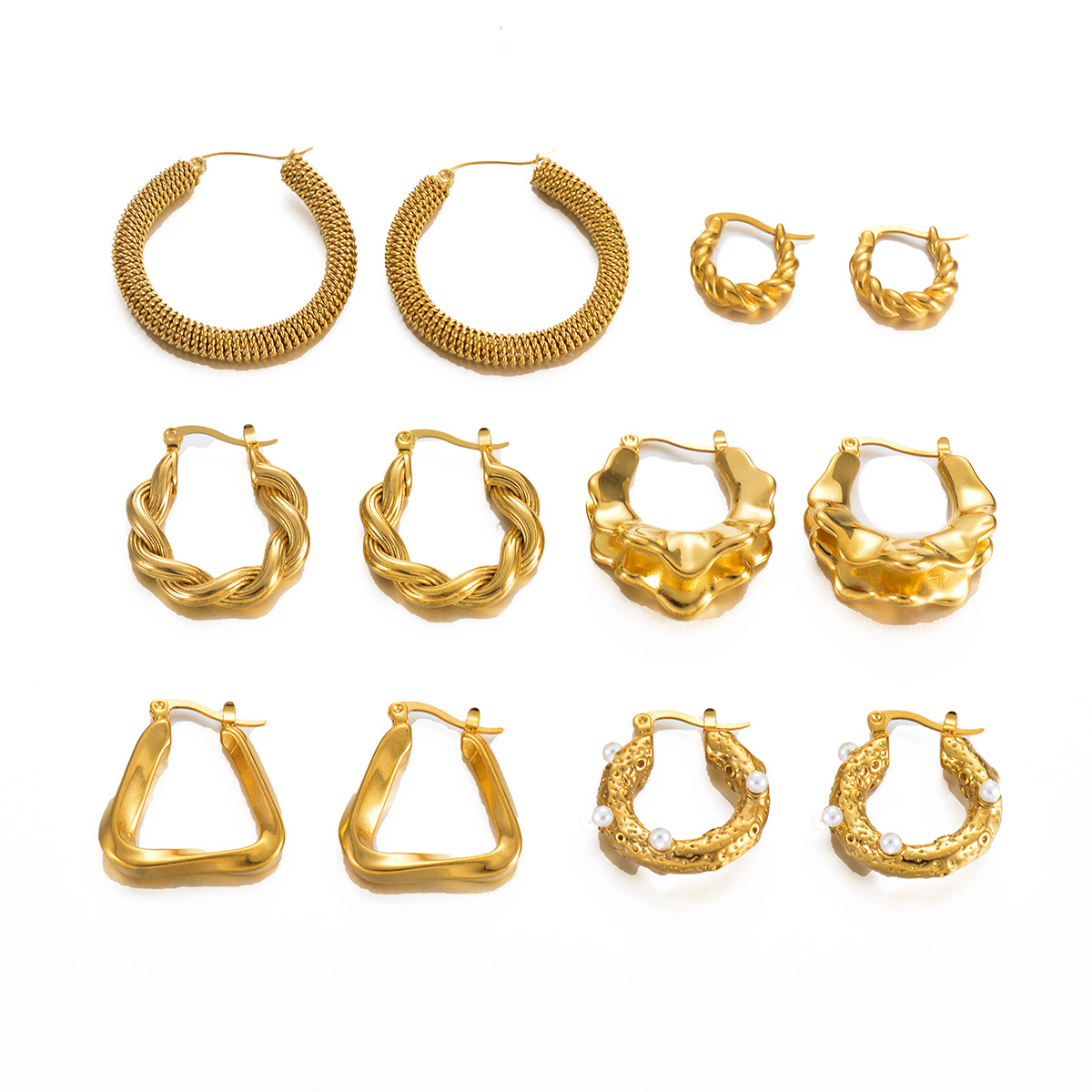 1 Pair Elegant Simple Style Geometric Irregular Plating Stainless Steel Hoop Earrings display picture 9