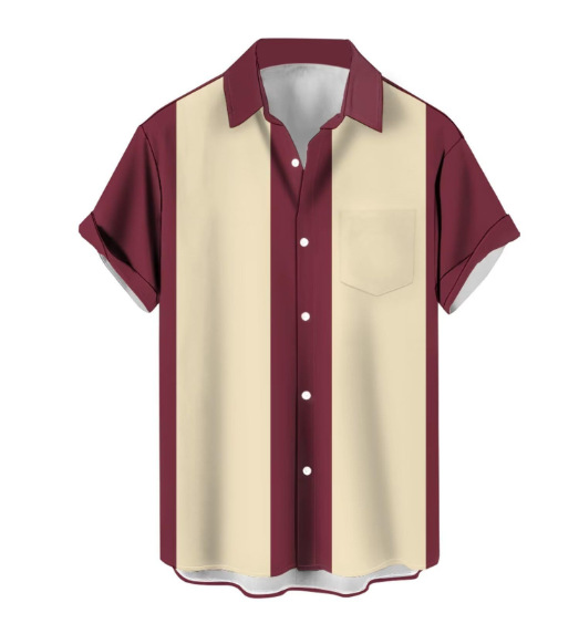 Camicia hawaiana a maniche corte a righe da uomo per la spiaggia_voghion.com
