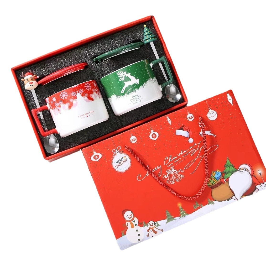 Caja de regalo de Navidad pareja taza de regalo taza de agua de cerámica árbol de Navidad personalizado copo de nieve taza de alto aspecto taza