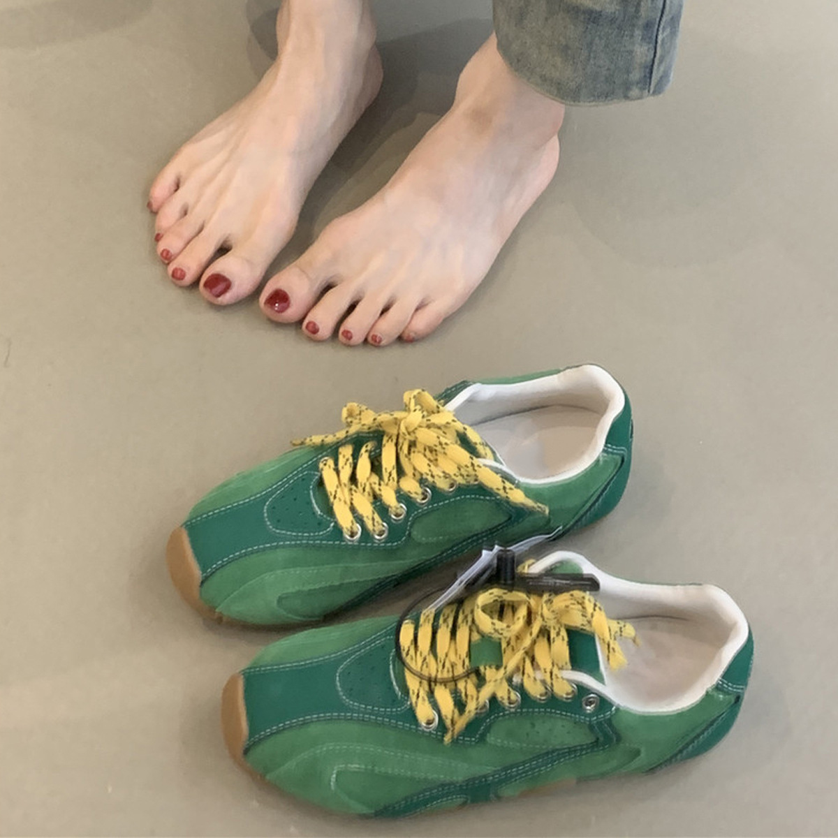 Edición de cuero de vaca ~ retro zapatos casuales de color de zapatos de entrenamiento de lazos zapatos deportivos de suela plana para mujeres de carreras generales zapatos de moda
