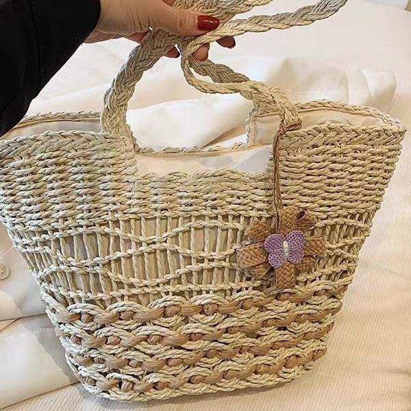 Large Capacity Straw Woven Bag For Women 2025 Summer New Beach Vacation Tote Shoulder Handbag - Thumbnail 2