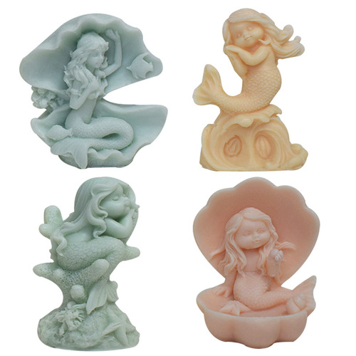 Mermaid Series Aromatherapy Plaster Mold DIY Shell Mermaid Aromatherapy Candle Glue Ornament Silicone Mold