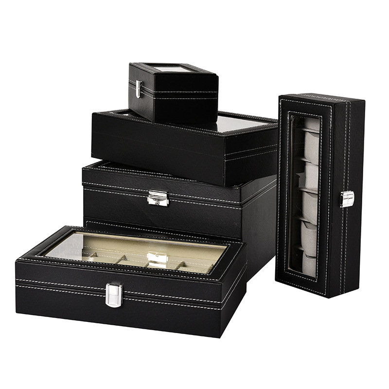 High-End Watch Box Multi-Position Leather Transparent Window Watch Display Box Retro Business High-End Watch Storage Box