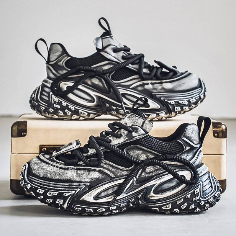 Estación europea zapatos de hombre de cuatro estaciones, malla de primavera, zapatos deportivos casuales transpirables, zapatos de fondo grueso para estudiantes de todo fósforo