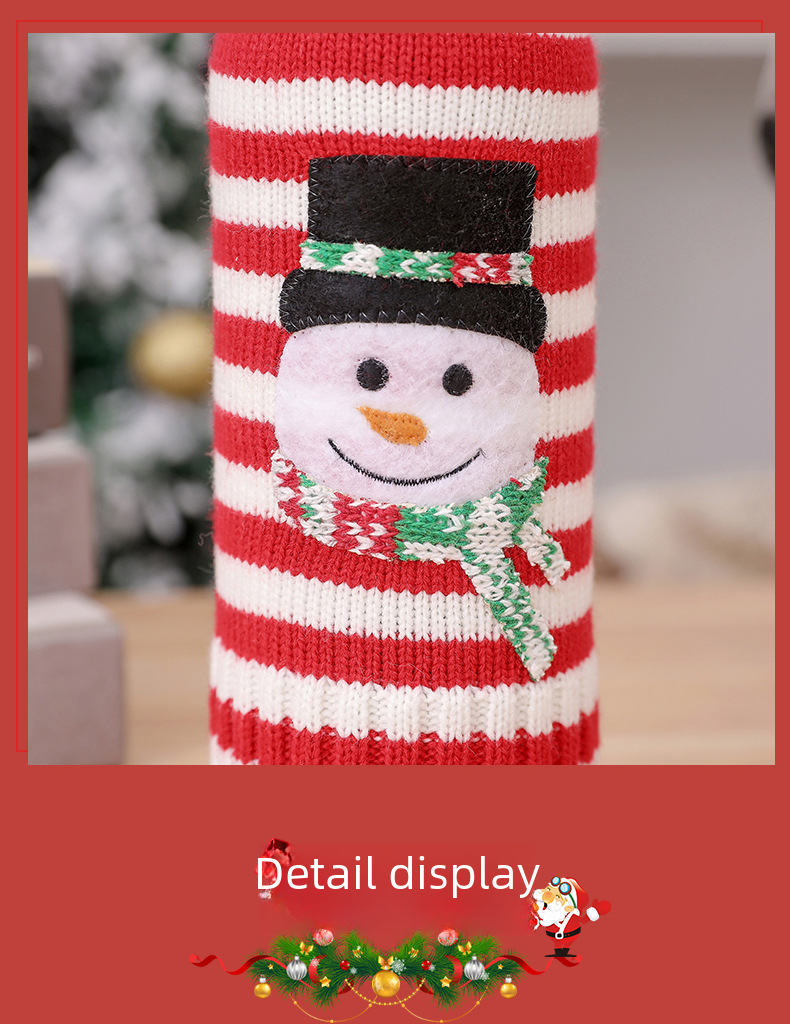Neu Weihnachtsschmuck Wolle Acryl Gestrickte Gestreifte Weinflasche Set Elch Schneemann Wein Champagner Flasche_voghion.com