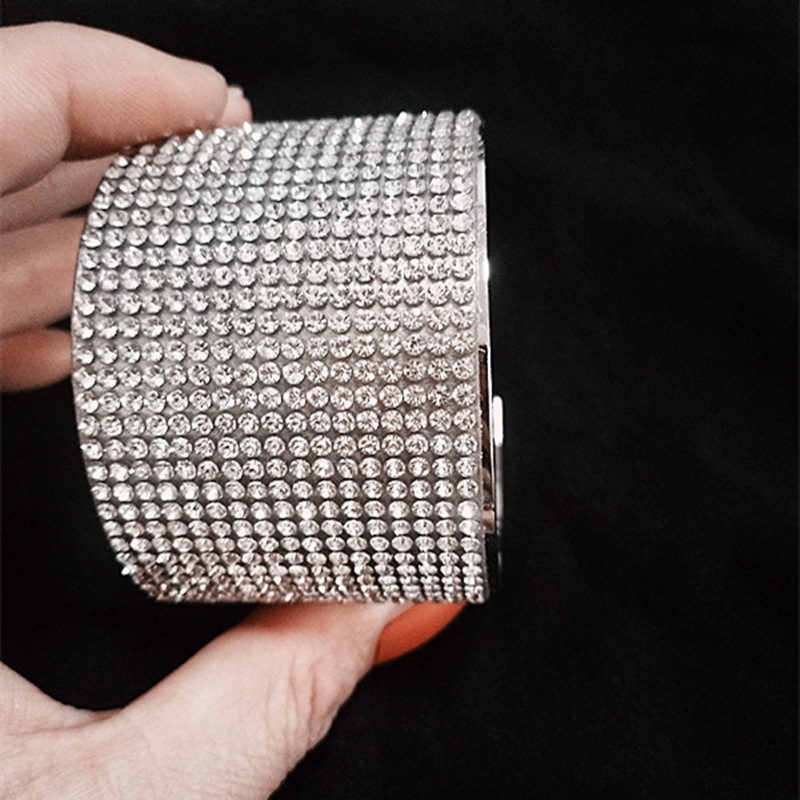 Amazon Open Wide Full Diamond Bracelet Women's European and American Exaggerated Fashion Diamond Performance Nightclub Wide Cuff Decorative Bracelet