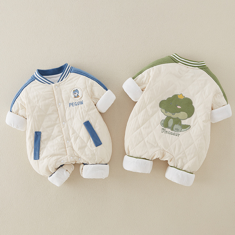 冬装婴儿卡通可爱超萌连体衣冬季男宝宝加棉薄棉保暖爬服运动哈衣