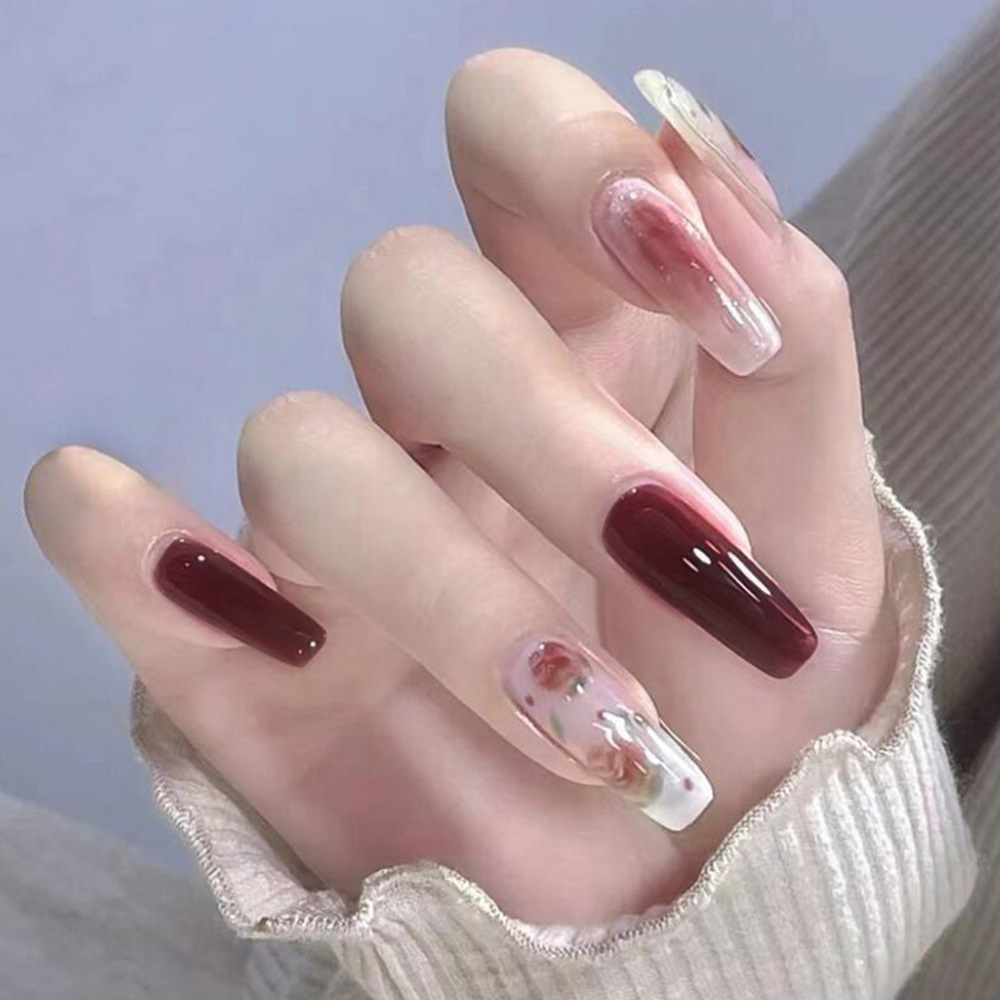 Uñas postizas transparentes color rosa para primavera y verano, puntas de uñas blanqueadoras color oolong, set de 24 piezas, uñas postizas removibles, lote mixto. image 1