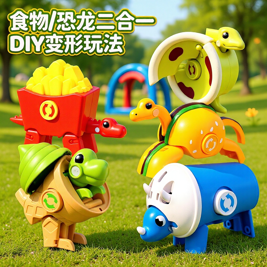 Finger Spinner Transforming into Hamburger, Fries, Cola, Ice Cream, Egg Tart, Realistic Food, Animal Model, Transforming Dinosaur Model